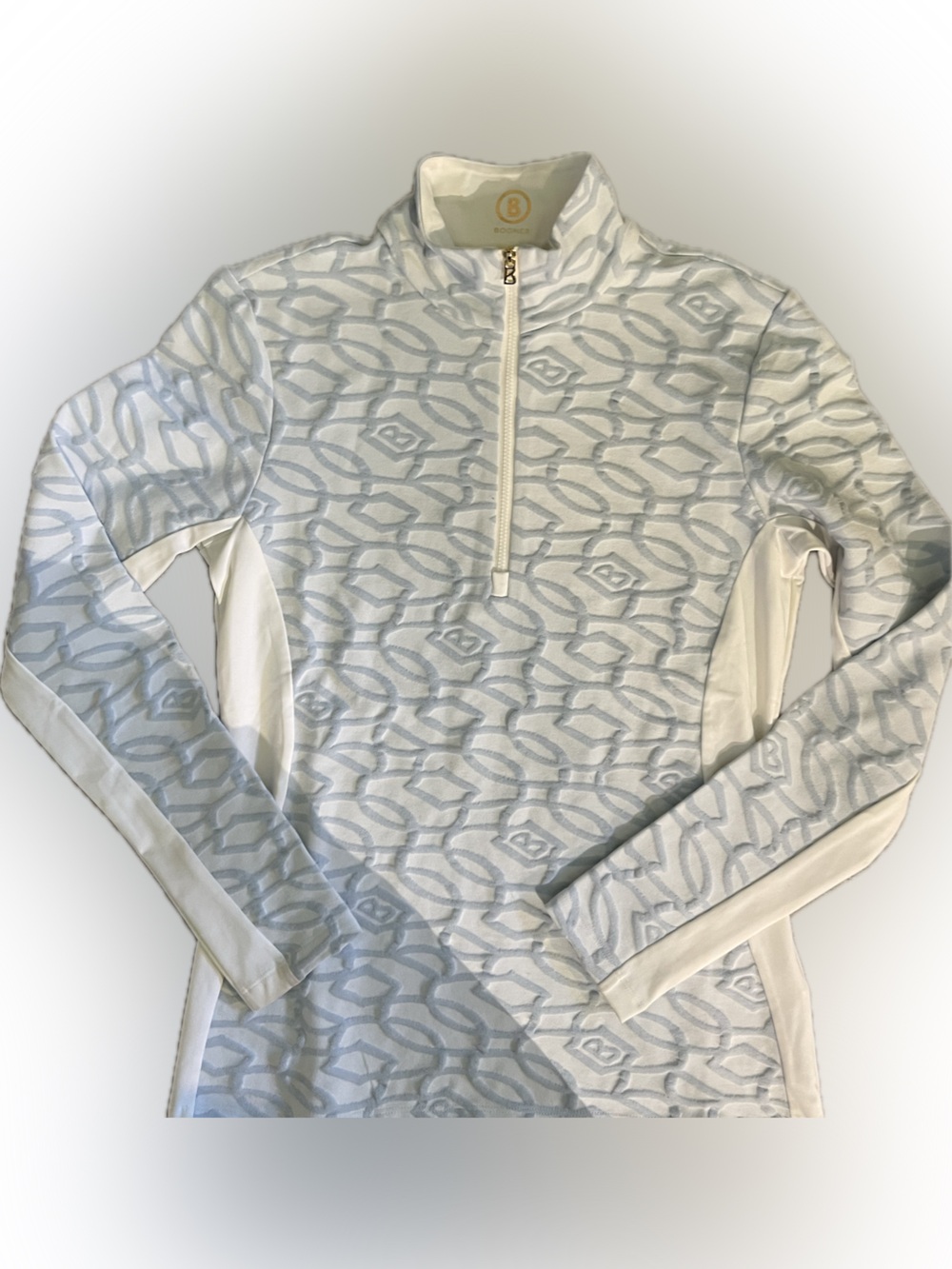 BOGNER women’s zip neck; size 6; light blue/white